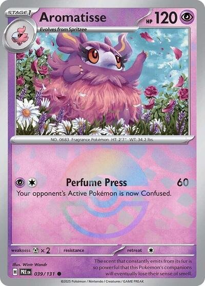 Pokémon card: Aromatisse (Poke Ball Pattern) 039/131 from Prismatic Evolutions (Common), Psychic type, front of card