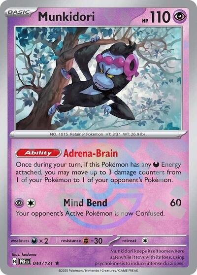 Pokémon card: Munkidori (Poke Ball Pattern) 044/131 from Prismatic Evolutions (Rare), Psychic type, front of card