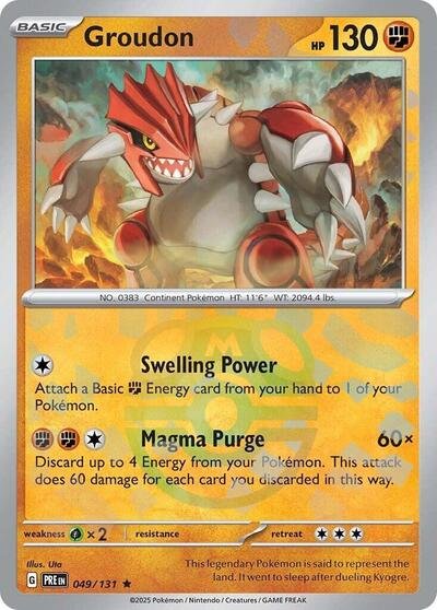 Pokémon card: Groudon (Master Ball Pattern) 049/131 from Prismatic Evolutions (Rare), Fighting type, front of card