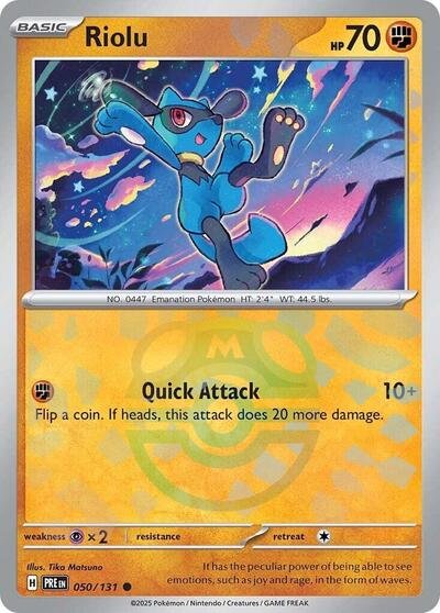Pokémon card: Riolu (Master Ball Pattern) 050/131 from Prismatic Evolutions (Common), Fighting type, front of card