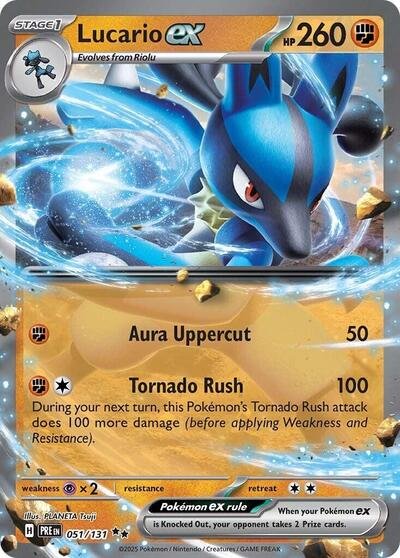 Pokémon card: Lucario ex 051/131 from Prismatic Evolutions (Double Rare), Fighting type, front of card