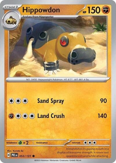 Pokémon card: Hippowdon 053/131 from Prismatic Evolutions (Common), Fighting type, front of card