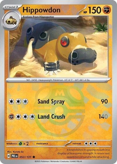 Pokémon card: Hippowdon (Master Ball Pattern) 053/131 from Prismatic Evolutions (Common), Fighting type, front of card