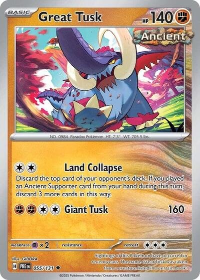Pokémon card: Great Tusk 055/131 from Prismatic Evolutions (Uncommon), Fighting type, front of card