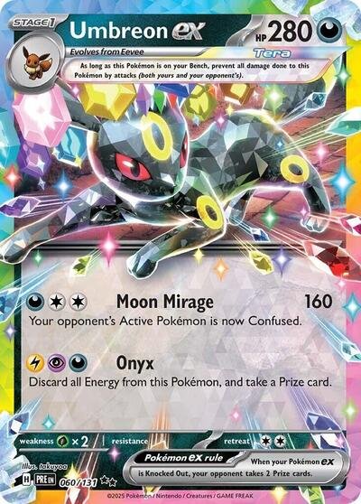 Pokémon card: Umbreon ex 060/131 from Prismatic Evolutions (Double Rare), Darkness type, front of card