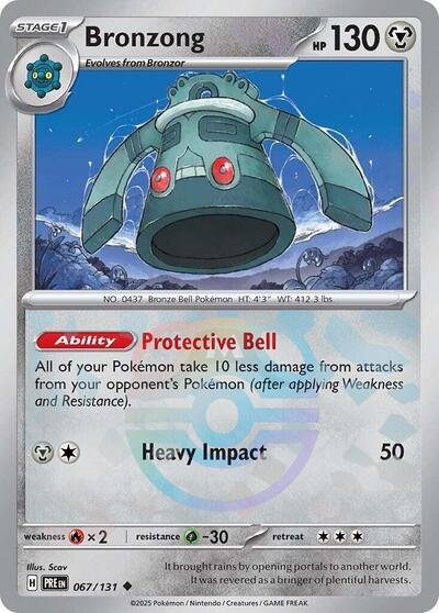 Pokémon card: Bronzong (Master Ball Pattern) 067/131 from Prismatic Evolutions (Uncommon), Metal type, front of card