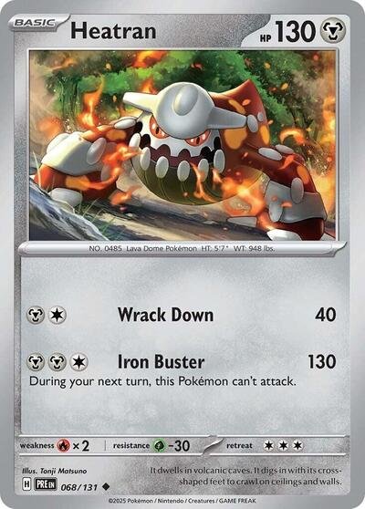 Pokémon card: Heatran 068/131 from Prismatic Evolutions (Uncommon), Metal type, front of card