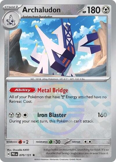Pokémon card: Archaludon (Master Ball Pattern) 070/131 from Prismatic Evolutions (Rare), Metal type, front of card
