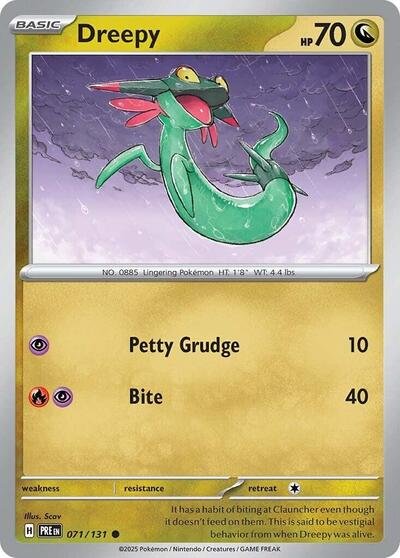 Pokémon card: Dreepy 071/131 from Prismatic Evolutions (Common), Dragon type, front of card