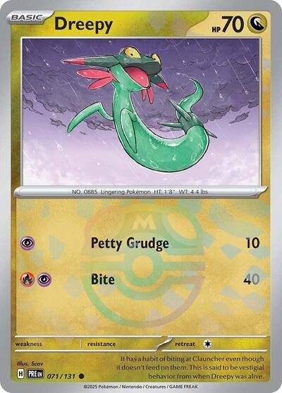 Pokémon card: Dreepy (Master Ball Pattern) 071/131 from Prismatic Evolutions (Common), Dragon type, front of card