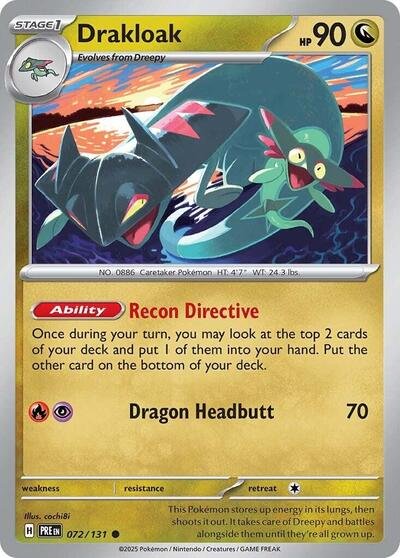 Pokémon card: Drakloak 072/131 from Prismatic Evolutions (Common), Dragon type, front of card