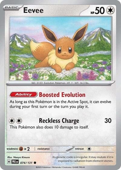 Pokémon card: Eevee 074/131 from Prismatic Evolutions (Common), Colorless type, front of card