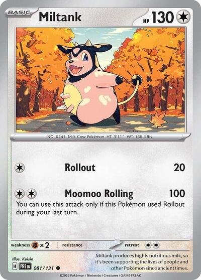 Pokémon card: Miltank 081/131 from Prismatic Evolutions (Common), Colorless type, front of card