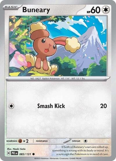 Pokémon card: Buneary 083/131 from Prismatic Evolutions (Common), Colorless type, front of card