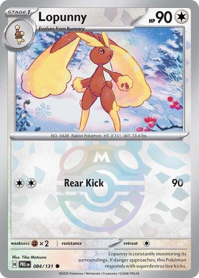 Pokémon card: Lopunny (Master Ball Pattern) 084/131 from Prismatic Evolutions (Common), Colorless type, front of card