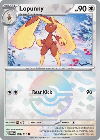 Pokémon card: Lopunny (Poke Ball Pattern) 084/131 from Prismatic Evolutions (Common), Colorless type, front of card
