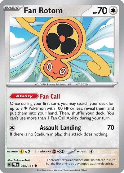 Pokémon card: Fan Rotom 085/131 from Prismatic Evolutions (Common), Colorless type, front of card