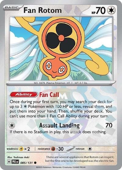 Pokémon card: Fan Rotom (Master Ball Pattern) 085/131 from Prismatic Evolutions (Common), Colorless type, front of card