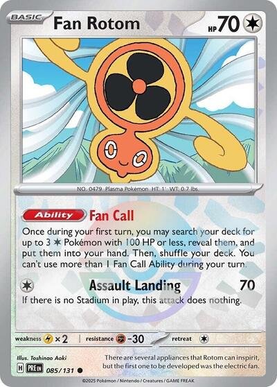 Pokémon card: Fan Rotom (Poke Ball Pattern) 085/131 from Prismatic Evolutions (Common), Colorless type, front of card