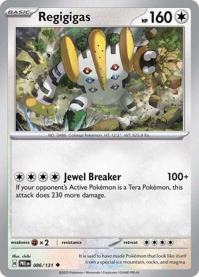 Pokémon card: Regigigas 086/131 from Prismatic Evolutions (Uncommon), Colorless type, front of card