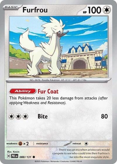 Pokémon card: Furfrou 088/131 from Prismatic Evolutions (Common), Colorless type, front of card