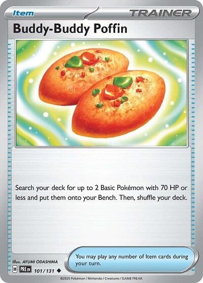 Pokémon card: Buddy-Buddy Poffin 101/131 from Prismatic Evolutions (Uncommon), front of card