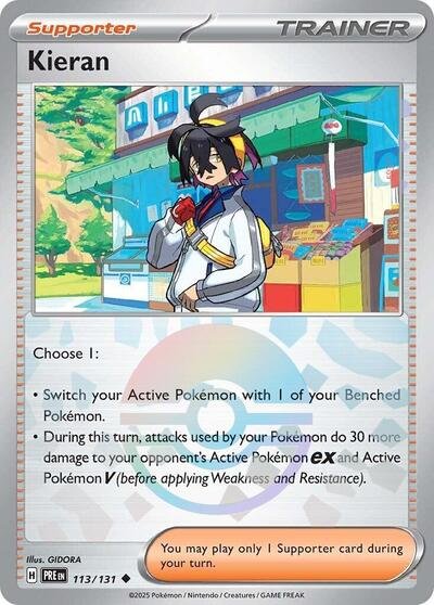 Pokémon card: Kieran (Poke Ball Pattern) 113/131 from Prismatic Evolutions (Uncommon), front of card