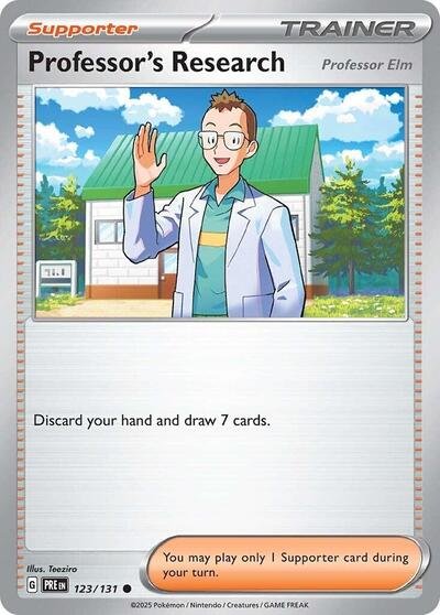 Pokémon card: Professor's Research [Professor Elm] 123/131 from Prismatic Evolutions (Common), front of card