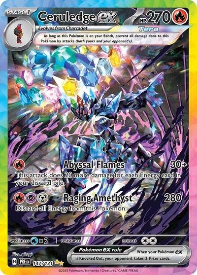 Pokémon card: Ceruledge ex 147/131 from Prismatic Evolutions (Special Illustration Rare), Fire type, front of card