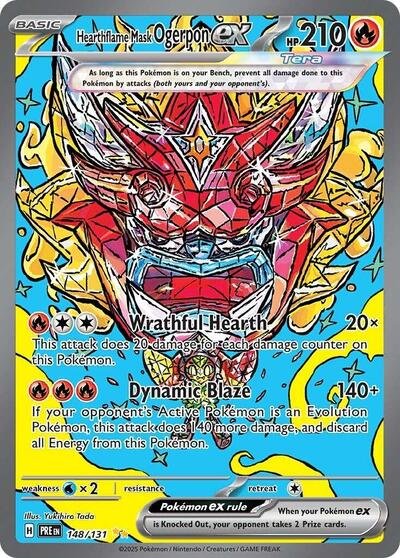 Pokémon card: Hearthflame Mask Ogerpon ex 148/131 from Prismatic Evolutions (Special Illustration Rare), Fire type, front of card