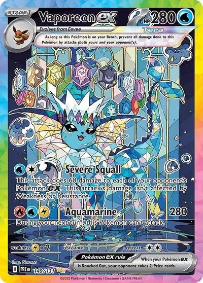 Pokémon card: Vaporeon ex 149/131 from Prismatic Evolutions (Special Illustration Rare), Water type, front of card