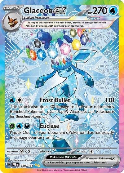 Pokémon card: Glaceon ex 150/131 from Prismatic Evolutions (Special Illustration Rare), Water type, front of card