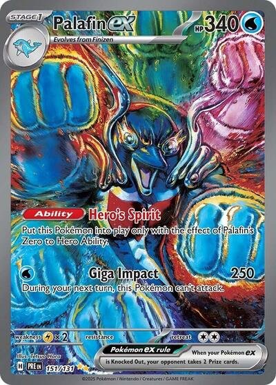 Pokémon card: Palafin ex 151/131 from Prismatic Evolutions (Special Illustration Rare), Water type, front of card