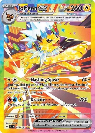 Pokémon card: Jolteon ex 153/131 from Prismatic Evolutions (Special Illustration Rare), Lightning type, front of card