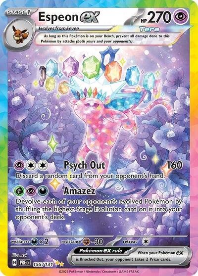 Pokémon card: Espeon ex 155/131 from Prismatic Evolutions (Special Illustration Rare), Psychic type, front of card