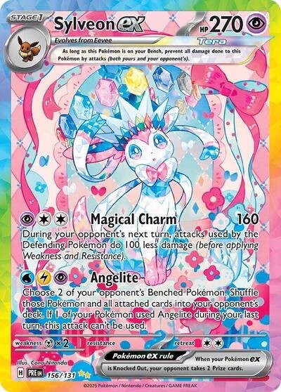 Pokémon card: Sylveon ex 156/131 from Prismatic Evolutions (Special Illustration Rare), Psychic type, front of card