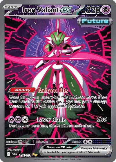 Pokémon card: Iron Valiant ex 157/131 from Prismatic Evolutions (Special Illustration Rare), Psychic type, front of card