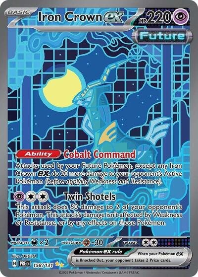Pokémon card: Iron Crown ex 158/131 from Prismatic Evolutions (Special Illustration Rare), Psychic type, front of card