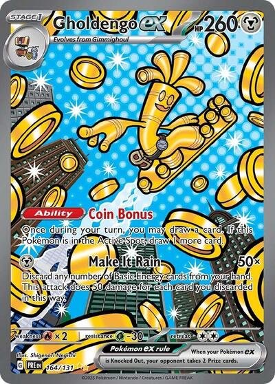 Pokémon card: Gholdengo ex 164/131 from Prismatic Evolutions (Special Illustration Rare), Metal type, front of card