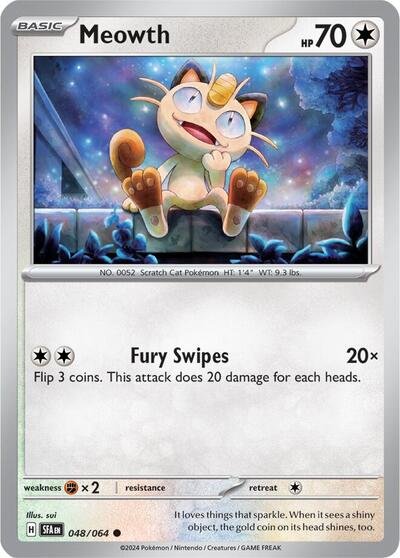 Pokémon card: Meowth 048/064 from Shrouded Fable (Common), Colorless type, front of card