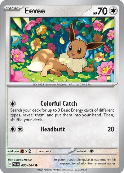 Pokémon card: Eevee 050/064 from Shrouded Fable (Common), Colorless type, front of card