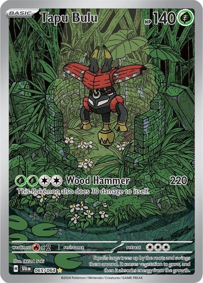 Pokémon card: Tapu Bulu 065/064 from Shrouded Fable (Illustration Rare), Grass type, front of card