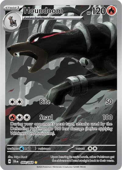 Pokémon card: Houndoom 066/064 from Shrouded Fable (Illustration Rare), Fire type, front of card