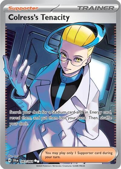Pokémon card: Colress's Tenacity 087/064 from Shrouded Fable (Ultra Rare), front of card