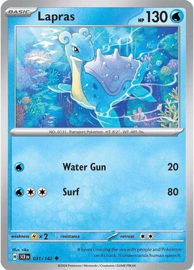 Pokémon card: Lapras 031/142 from Stellar Crown (Uncommon), Water type, front of card