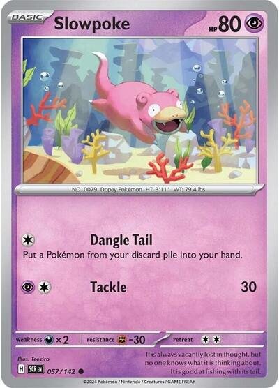 Pokémon card: Slowpoke 057/142 from Stellar Crown (Common), Psychic type, front of card