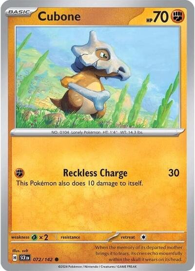 Pokémon card: Cubone 072/142 from Stellar Crown (Common), Fighting type, front of card