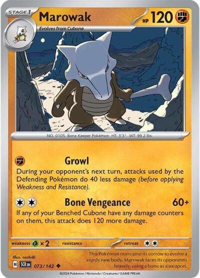 Pokémon card: Marowak 073/142 from Stellar Crown (Uncommon), Fighting type, front of card
