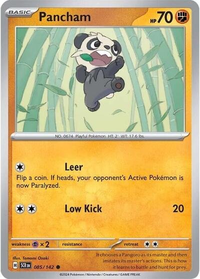 Pokémon card: Pancham 085/142 from Stellar Crown (Common), Fighting type, front of card