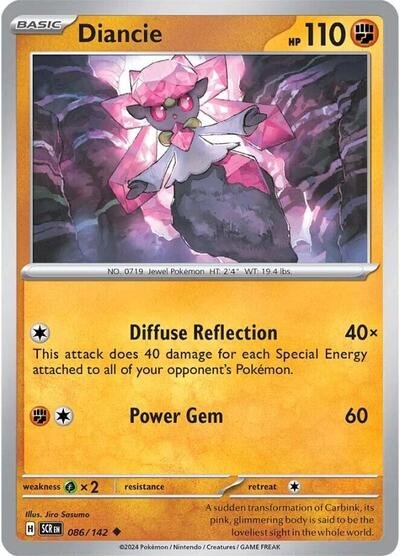 Pokémon card: Diancie 086/142 from Stellar Crown (Uncommon), Fighting type, front of card